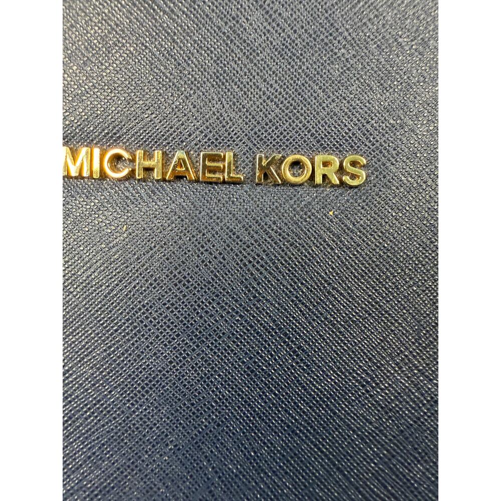 Michael Kors Navy Saffiano Leather Satchel Crossbody Gold Hardware - Picture 4 of 9